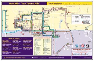 U-Zone publication showing highlighted bus routes, schedules and information useful to the University community