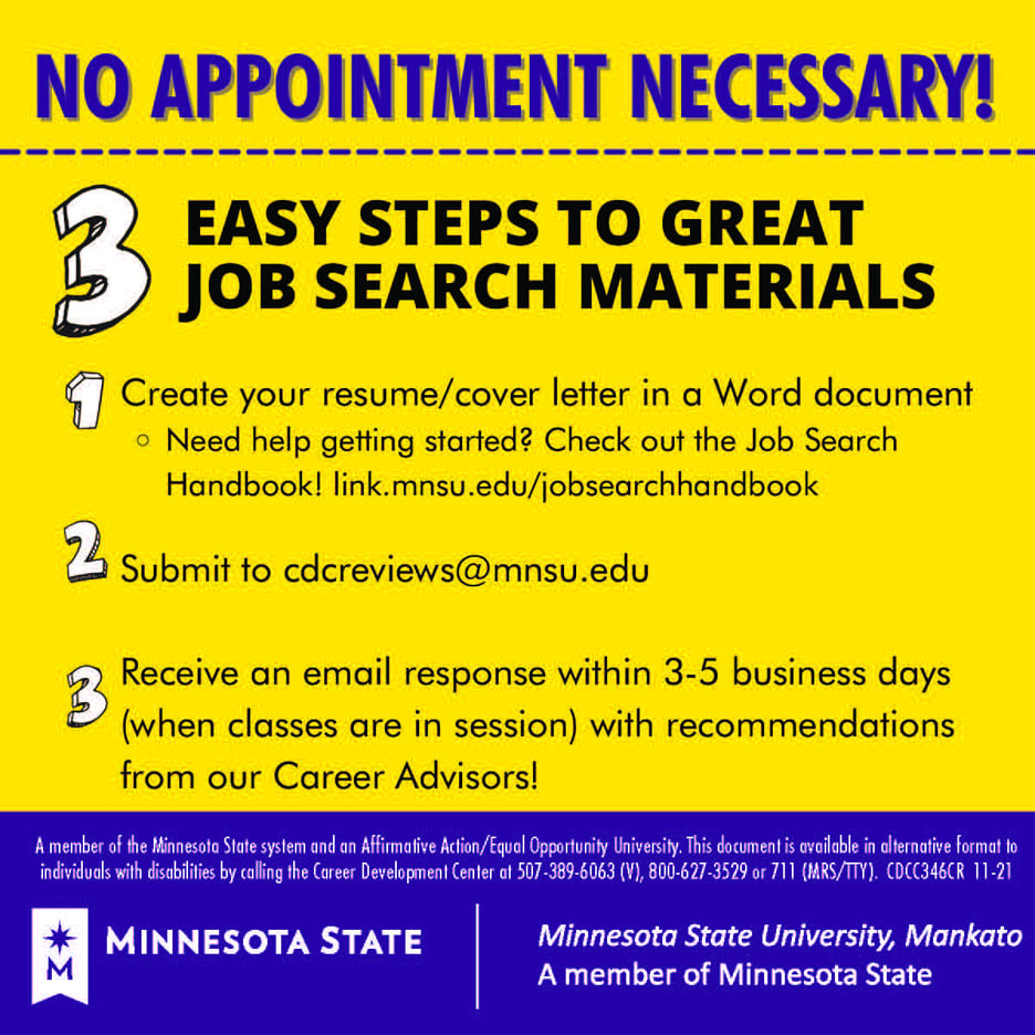 Three easy steps to great job search materials review appointment card