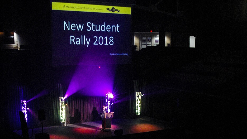 New Student Rally Event stage with podium photo