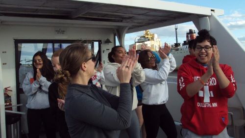 ETS students taking a boat tour on Lake Superior