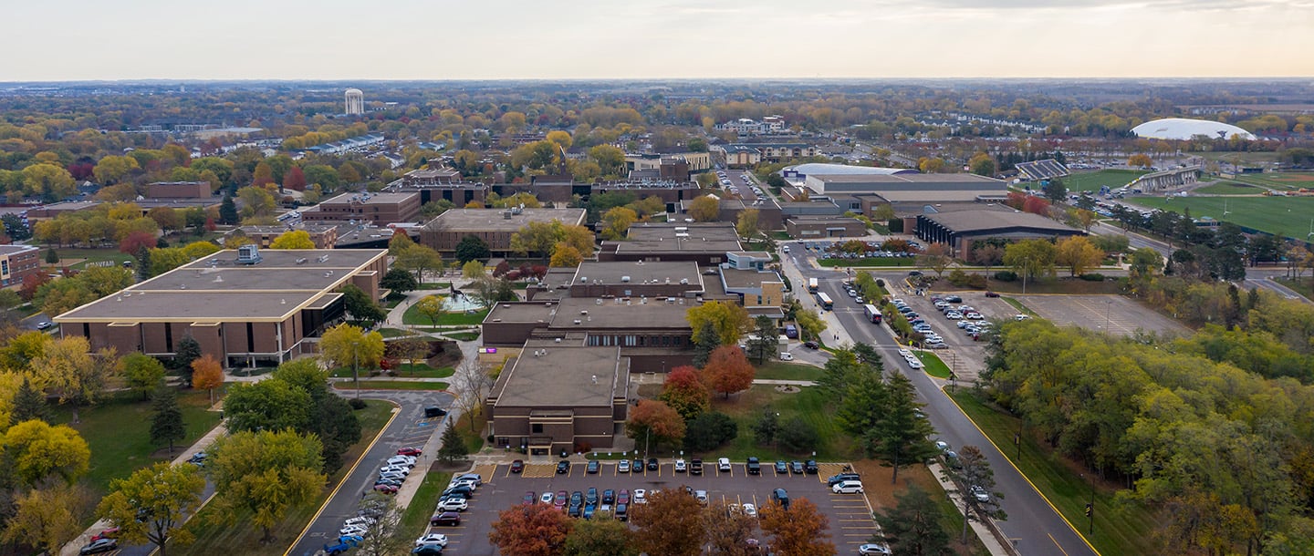 Aerial view of the Minnesota State University, Mankato campus