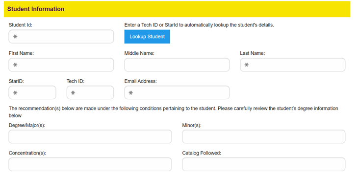 a screenshot of a student registration form