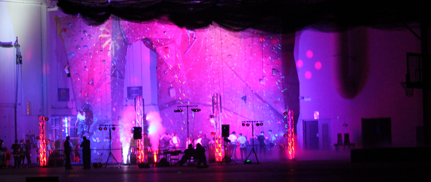 Photo of black Light Climbing Wall at MSU Myers Fieldhouse