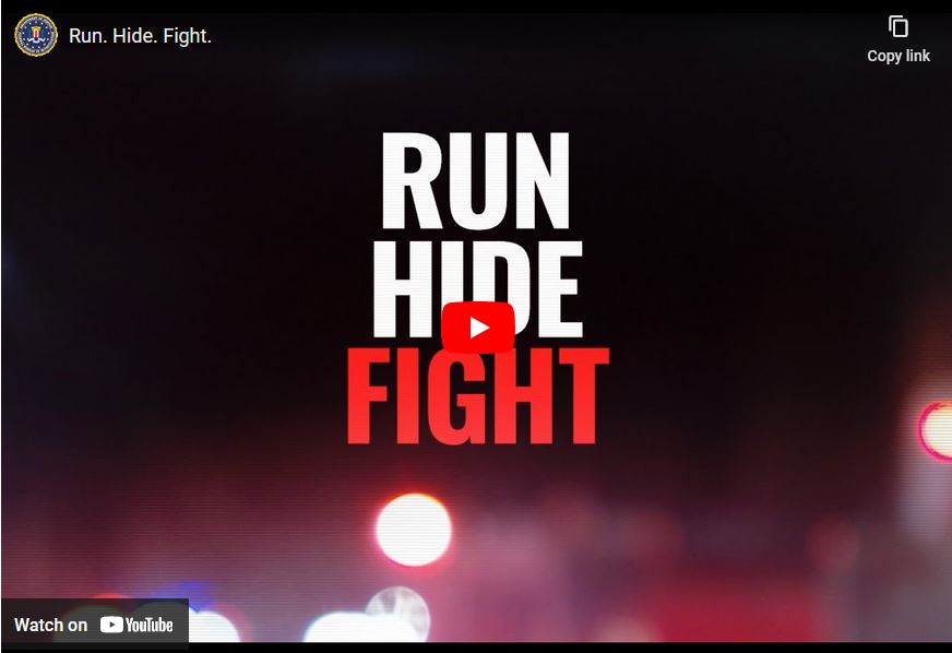 Screenshot of a YouTube video which says Run Hide Fight