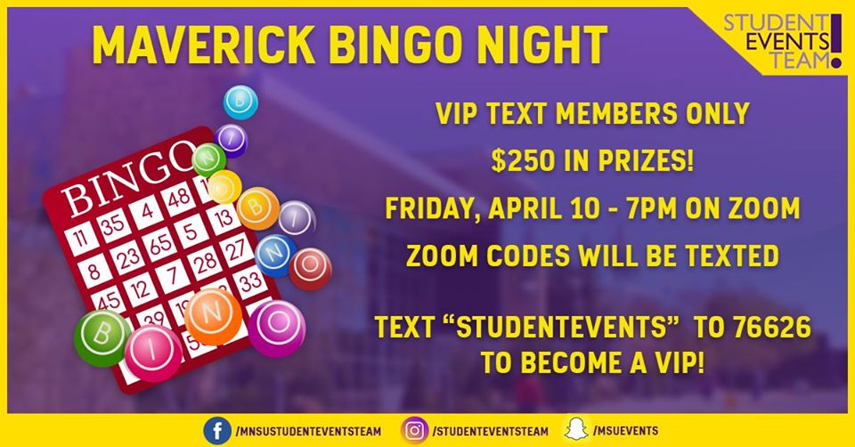 Online Bingo Night Image: Maverick Bingo Night, VIP Text members only. $250 in prizes, Zoom codes will be texted