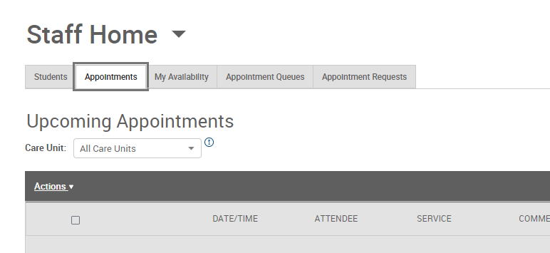 Image of MavCONNECT staff home with appointments tab highlighted. 