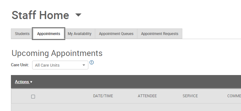Image of MavCONNECT staff home with appointments tab highlighted.