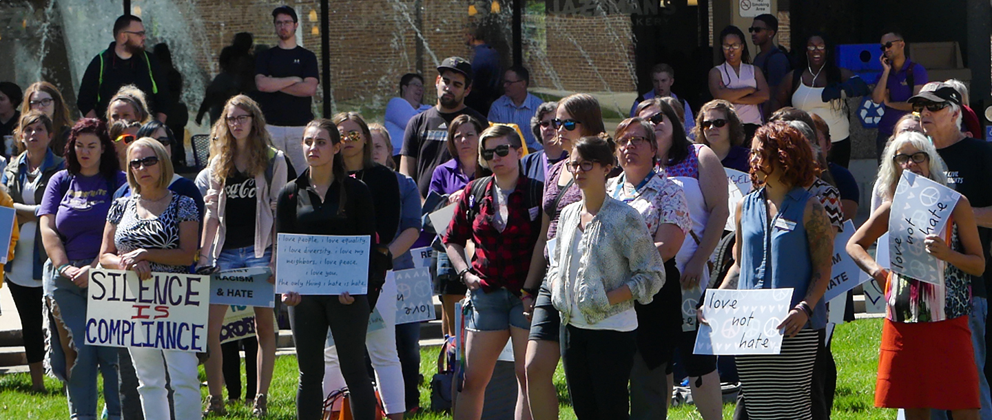 people gathered in the University mall to show their support for anti violence