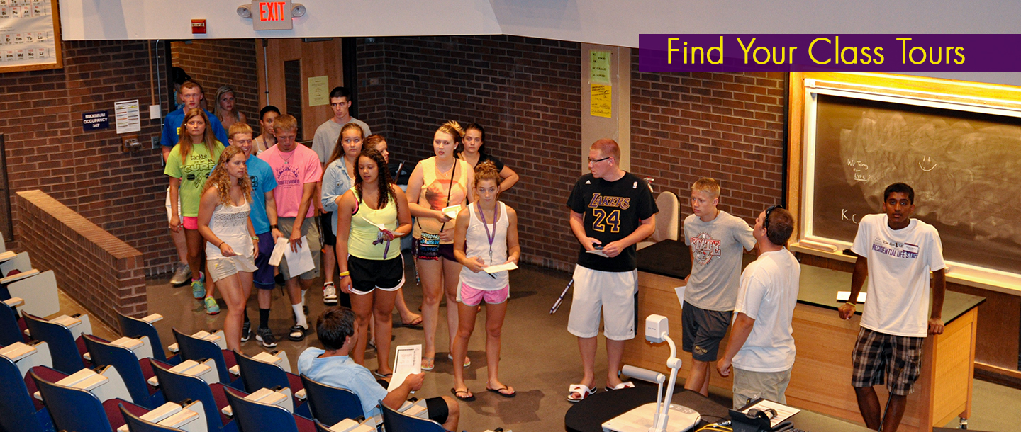 Students attending the 'Find Your Class Tours' in the classrooms on campus