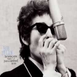 Photo of Bob Dylan playing the harmonica in the studio with the text Bob Dylan the bootleg series volumes 1-3 (rare and unreleased) 1961-1991