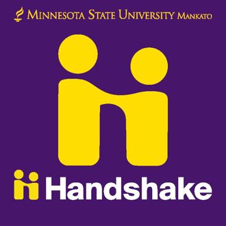 Front Handshake card with Minnesota State University, Mankato and Handshake logos