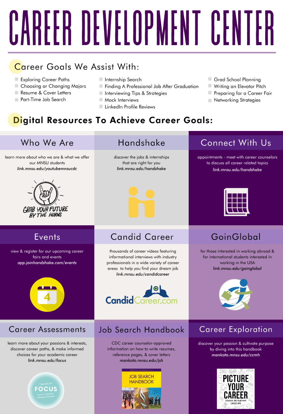 Career Development Center 2021 services and resources poster