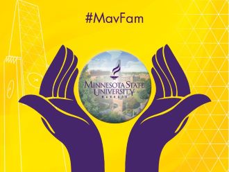 Giving to the student scholarship support fund graphic with #MavFam and the Minnesota State University, Mankato logos