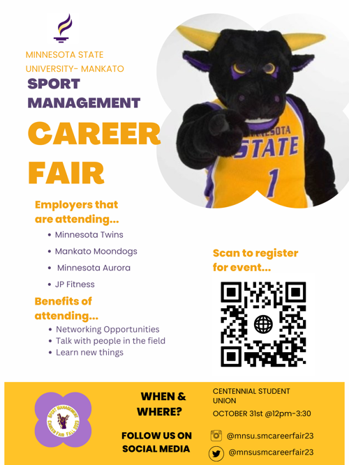 Minnesota State University, Mankato Sports Management Career Fair poster