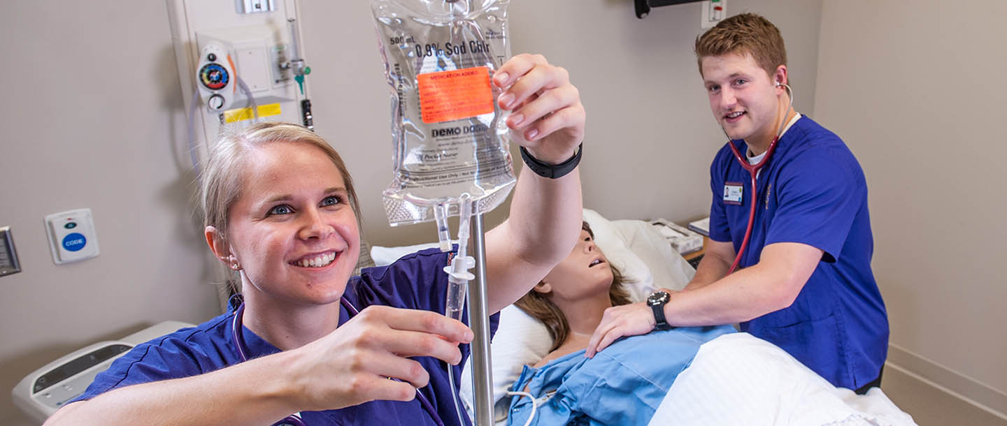 Two nursing students in the simulation center