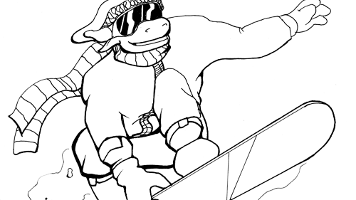 Coloring book page of Stomper snowboarding