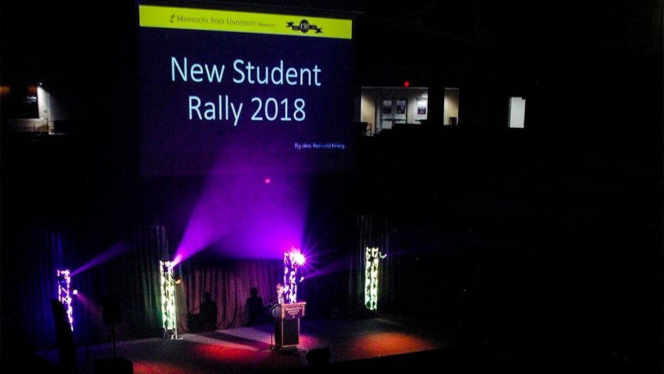 New Student Rally Event stage with podium photo