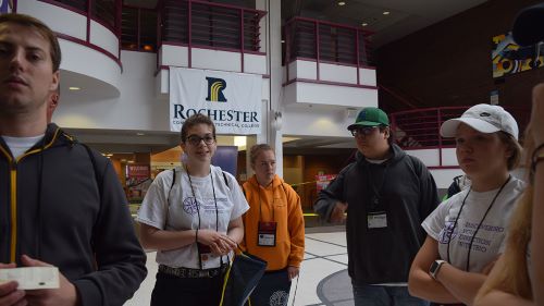 A group of students standing around during their visit to RCTC