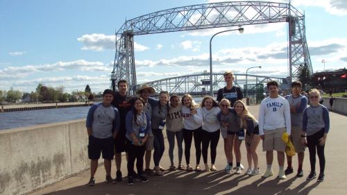 ETS students posing in front of the Duluth lift bridge