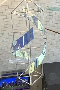 The Continuum spiral artwork installed inside of the Clinical Sciences building