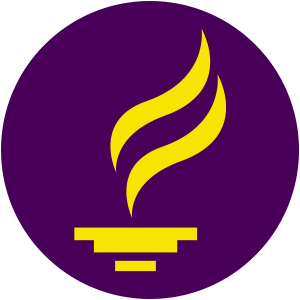 gold flame in purple circle