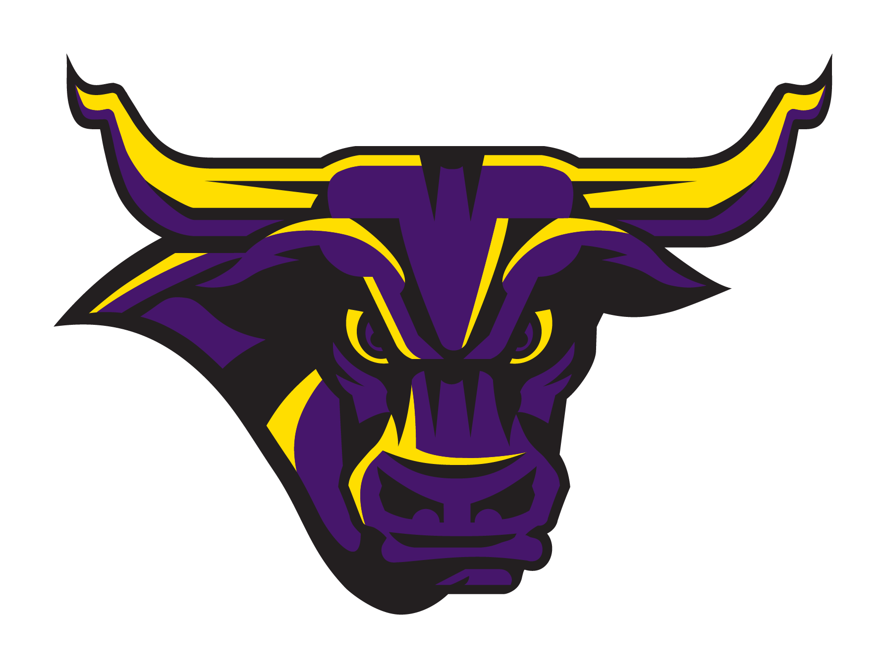 a purple and yellow bull head