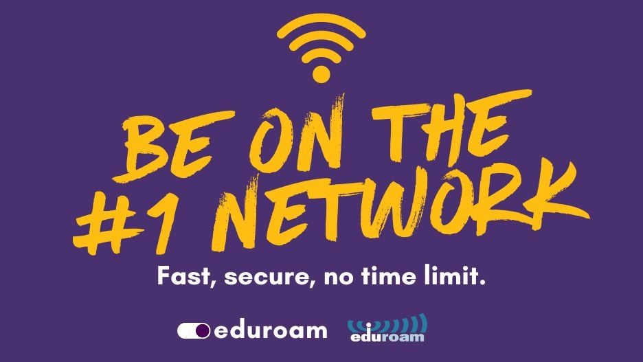 be on the #1 network. Fast, secure, no time limit. eduroam logo 