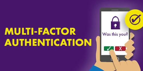 Cartoon icon of a hand holding a smartphone and pressing a check mark on the screen, verifying their identity that says: "Multi-factor authentication, was this you?"