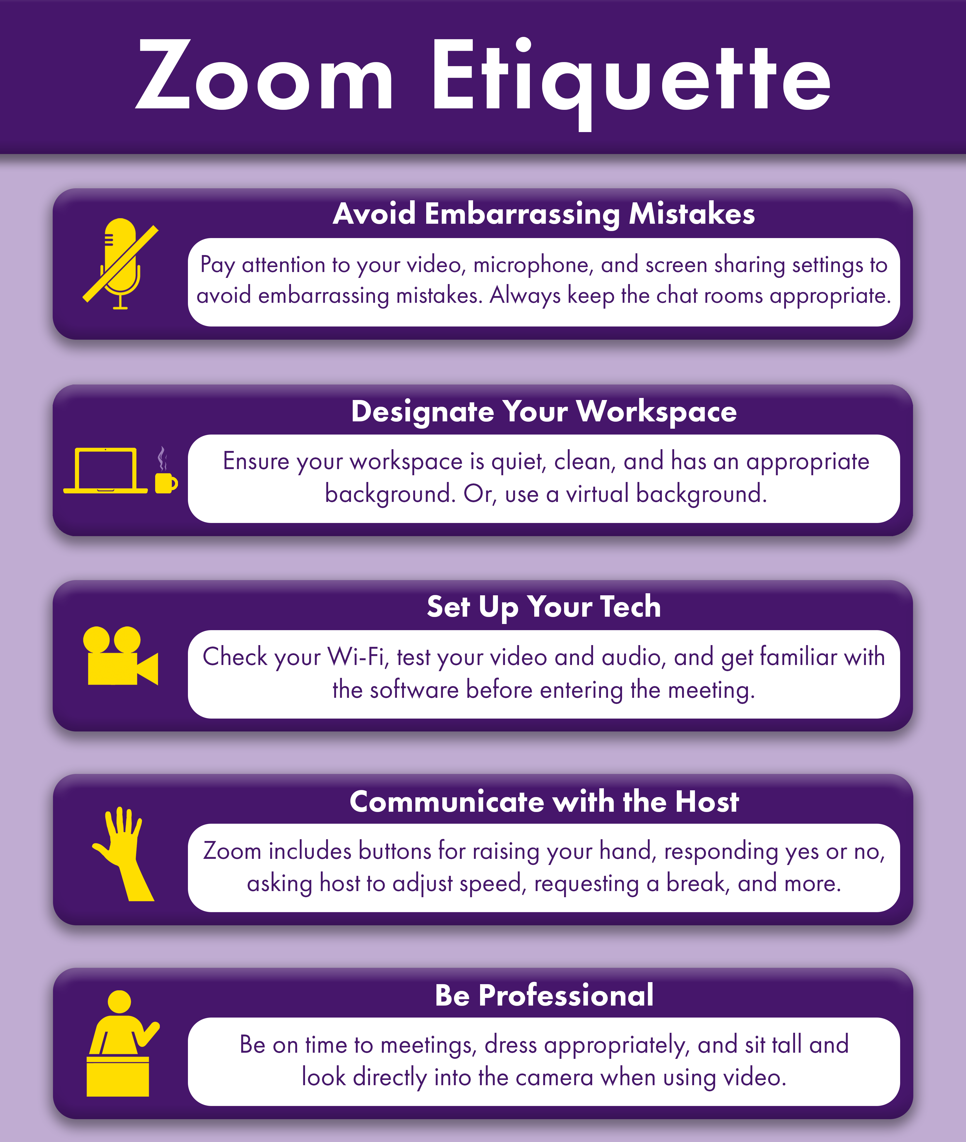 Infographic listing Zoom etiquette tips