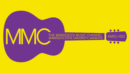 a purple guitar shaped shape with yellow text