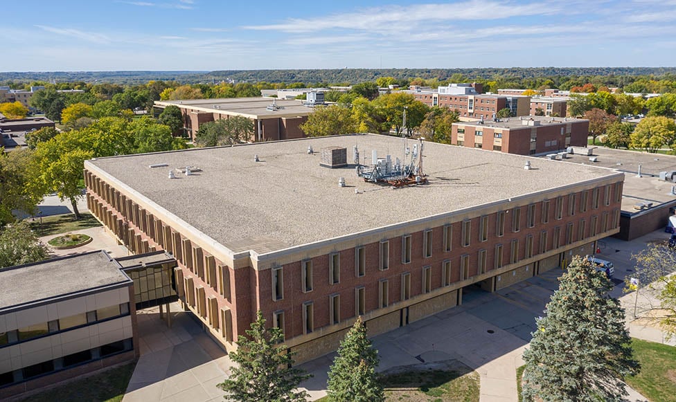 aerial view of Armstrong Hall roof