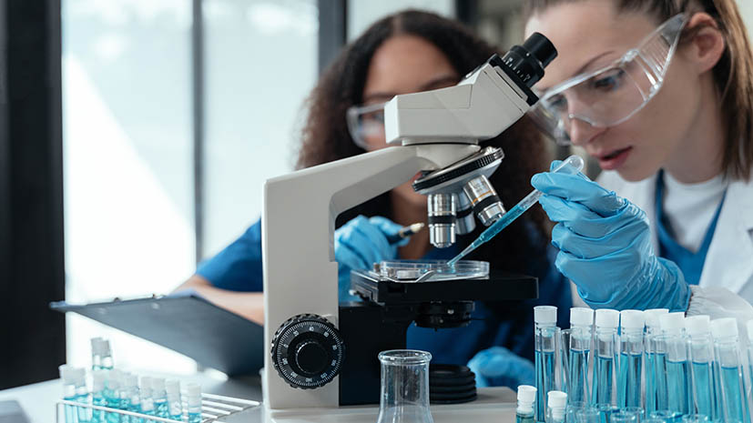 two students in the science lab