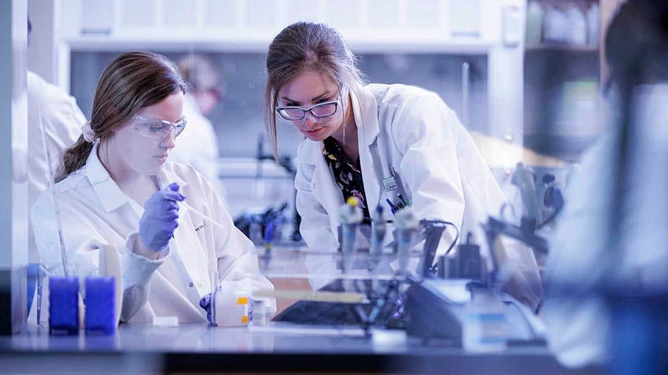 two students in a chemistry lab