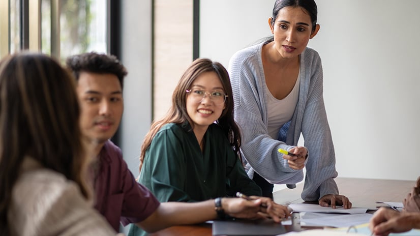 students meeting together and talking