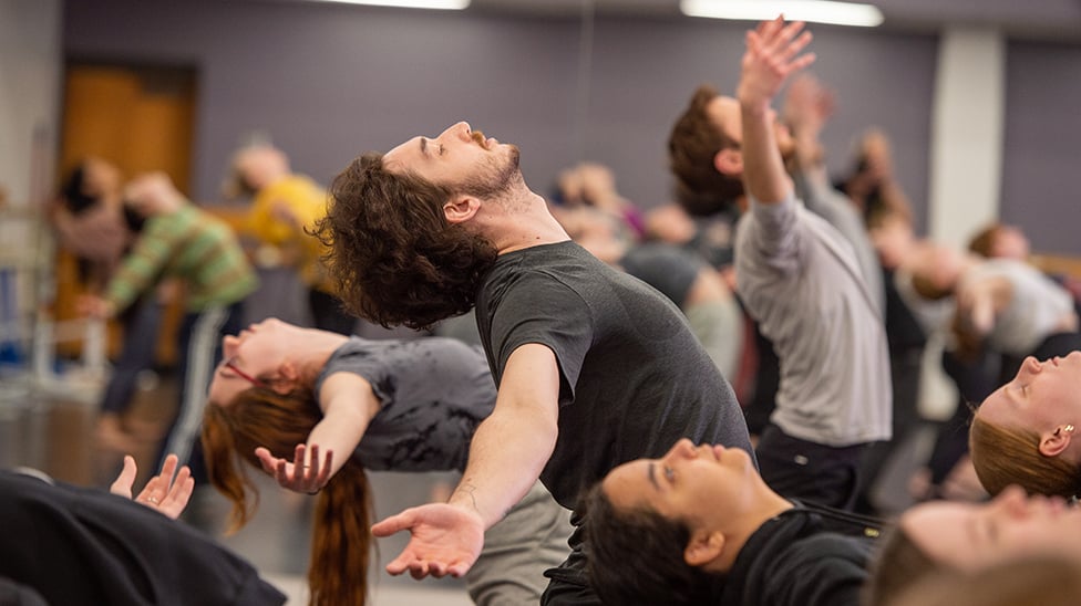 View of a Student Dance Class in the rehearsal hall with a full room