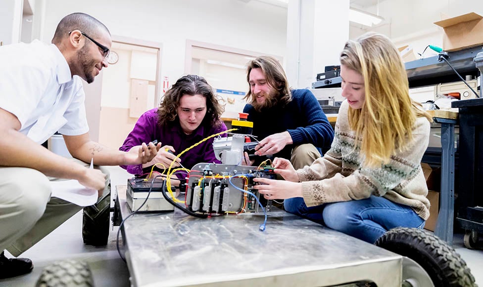 engineering students working together