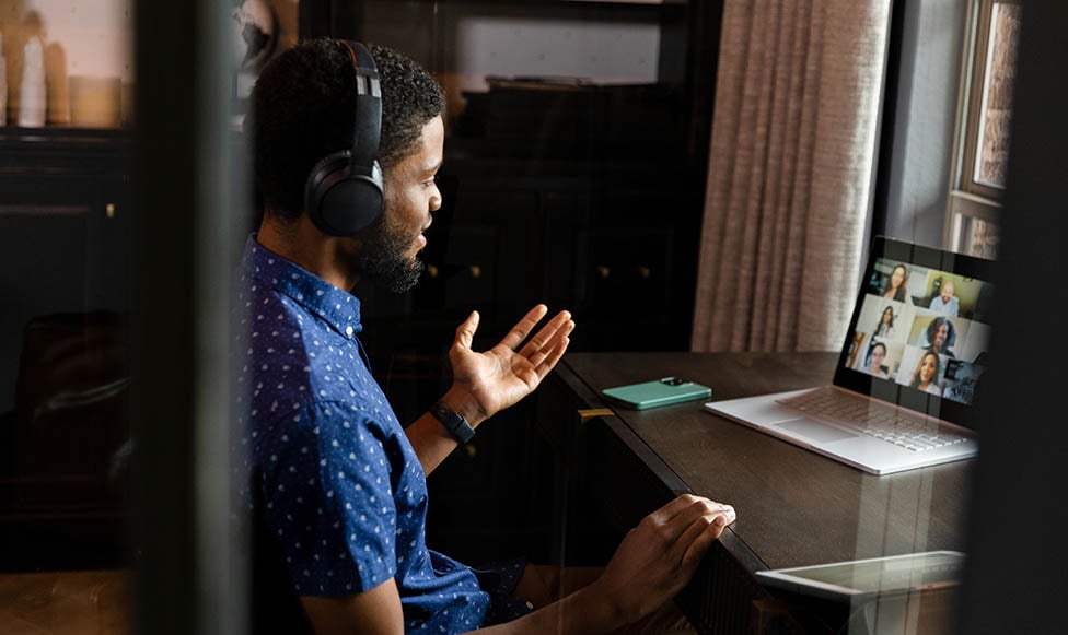 student on a zoom call with others for an information session