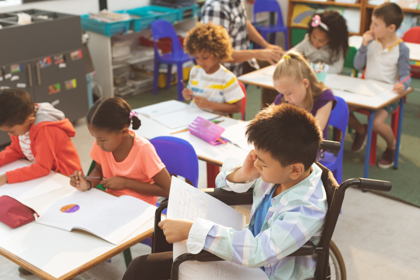 Elementary class working in class.