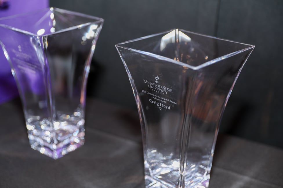 MSU alumni award, glass vases. 