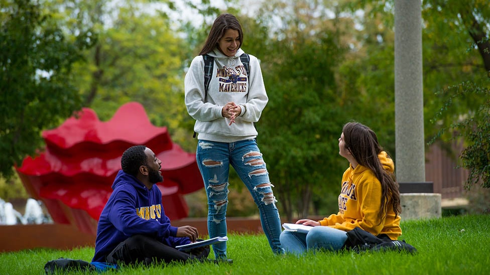 a group of people sitting on grass