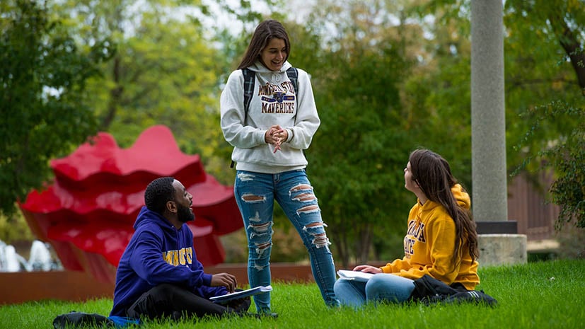 a group of people sitting on grass