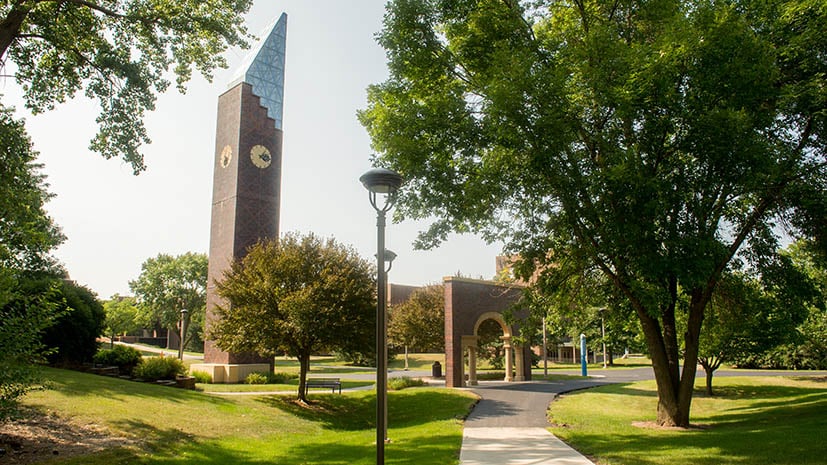 View of the Tower and Arch at the front of campus as a welcoming symbol to all