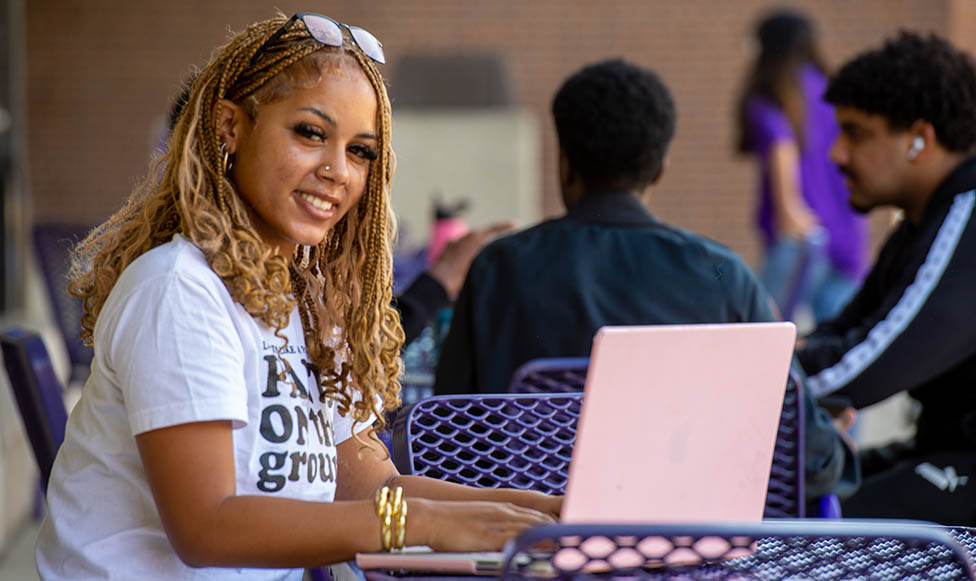 a person sitting at a table with a laptop