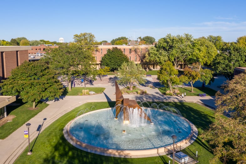 MSU Fountain in in the summer midday. 