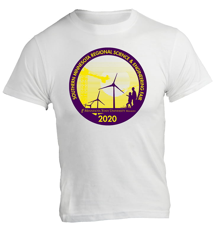 Southern Minnesota regional Science & Engineering fair 2020 logo on a t-shirt