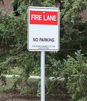 Fire Lane, No parking signage