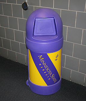 Garbage Can with Minnesota State University logo on it