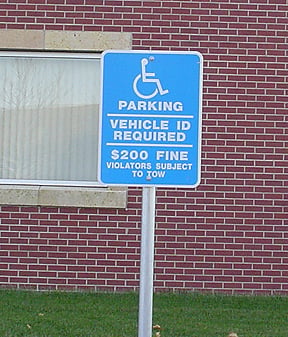 Handicap parking vehicle ID required signage