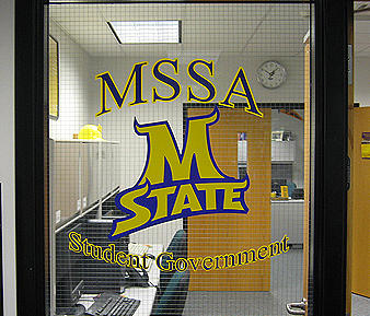 MSSA Student Government banner on a window