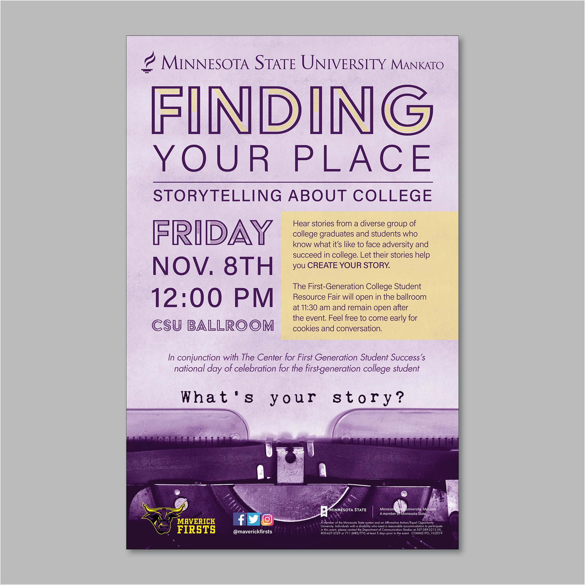 Finding your place, storytelling about college poster